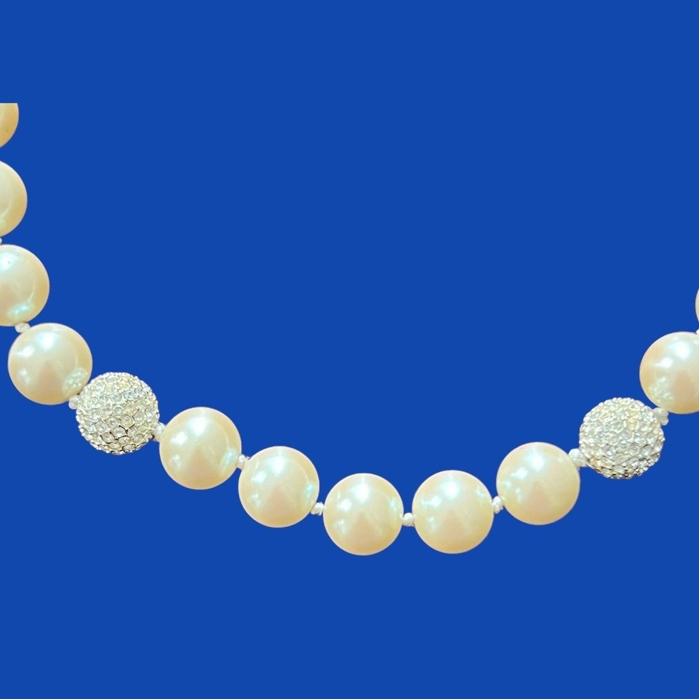 Carolee Choker Necklace Faux Pearl Rhinestone Wedding Bridal Prom Single Strand - Picture 2 of 8
